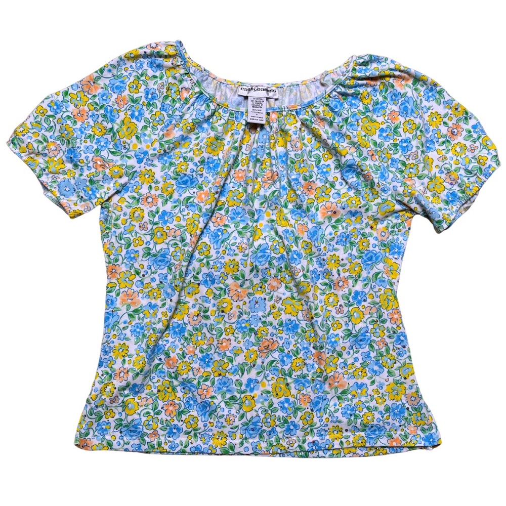 Vintage Y2K Floral Sparkly Top Small Rainbow Pastel Boho Fairy Retro Cottagecore